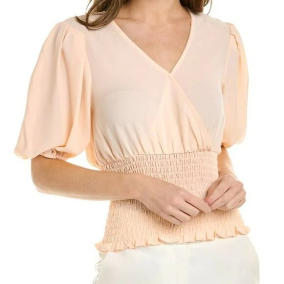 1.STATE Smocked‎ Waist Top Ivory M - Picture 2 of 4